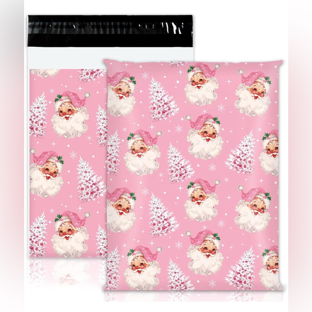 10 Count Pink Santa Claus Christmas Polymailers 10x13 Bags Self-Sealing